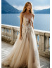 Beaded Lace Tulle Sexy Boho Beach Wedding Dress